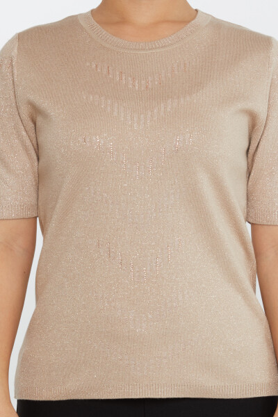 Strickpullover Kurzarm Glitzer-Detail Beige - 31608 | KAZEE (3er-Set M-L-XL) - 3