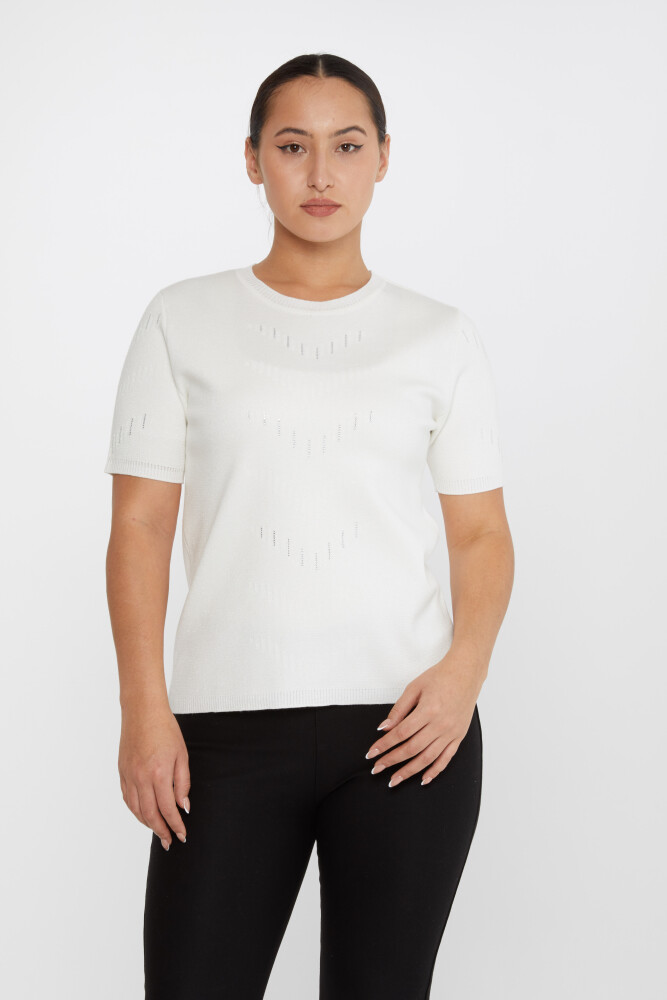 Strickpullover Kurzarm Glitzerdetail Ecru - 31608 | KAZEE (3er-Set M-L-XL) - 1