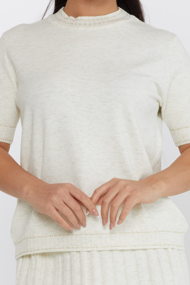 Strickpullover Kurzarm Glitzer Ecru - 31626 | KAZEE (3er-Set M-L-XL) - 3