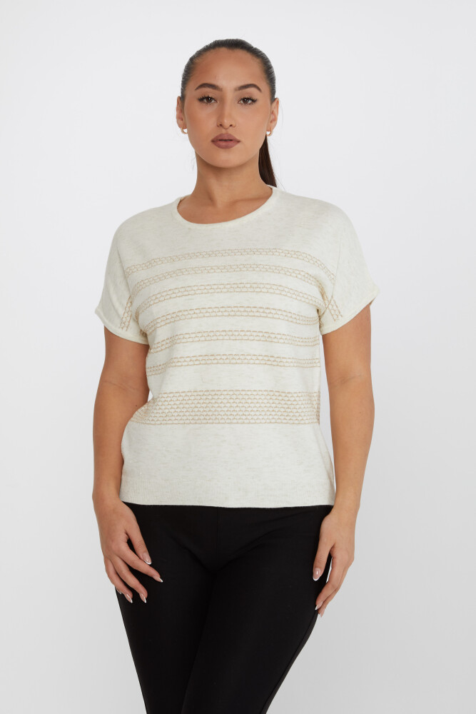 Strickpullover mit Kurzarm und Glitzerdetail Ecru – 31652 | KAZEE (3er-Set M-L-XL) - 1
