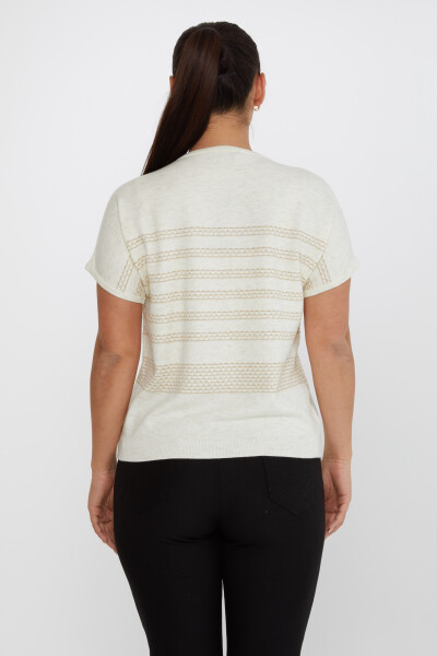 Strickpullover mit Kurzarm und Glitzerdetail Ecru – 31652 | KAZEE (3er-Set M-L-XL) - 5