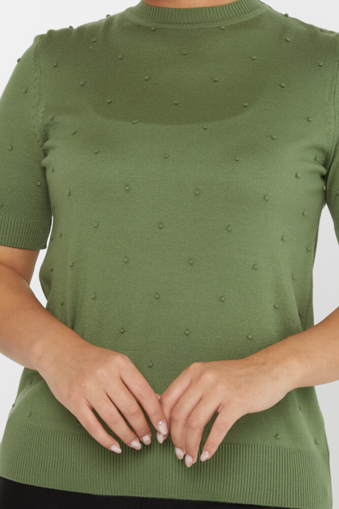 Strickpullover mit kurzen Ärmeln, selbstgemustert, helles Khaki – 30131 | KAZEE (4er-Set M-L-XL-2XL) - 3