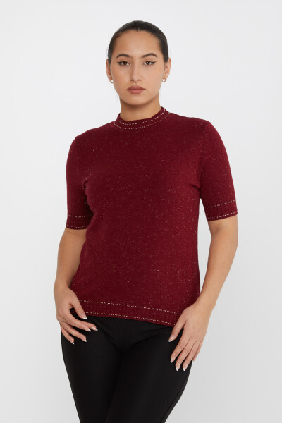 Strickpullover Kurzarm Glitzer Weinrot - 31626 | KAZEE (3er-Set M-L-XL) 
