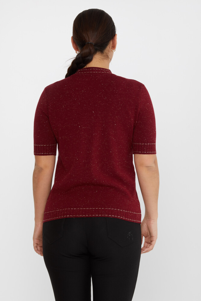 Strickpullover Kurzarm Glitzer Weinrot - 31626 | KAZEE (3er-Set M-L-XL) - 5