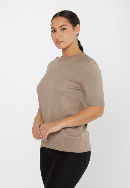 Strickpullover mit kurzen Ärmeln, selbstgemustert, Nerz – 30131 | KAZEE (4er-Set M-L-XL-2XL) - 2