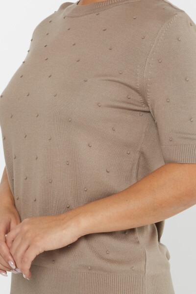 Strickpullover mit kurzen Ärmeln, selbstgemustert, Nerz – 30131 | KAZEE (4er-Set M-L-XL-2XL) - 4