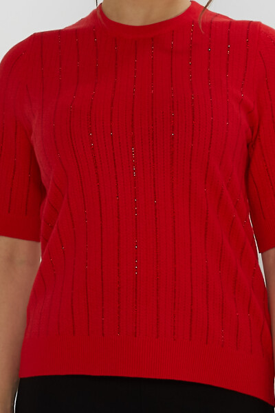 Strickpullover mit kurzen Ärmeln und Steinstickerei in Rot – 31094 | KAZEE (3er-Set M-L-XL) - 3