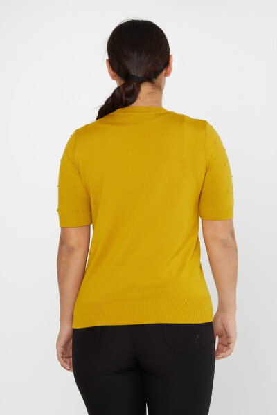 Strickpullover mit kurzen Ärmeln, selbstgemustert, Safran – 30131 | KAZEE (4er-Set M-L-XL-2XL) - 5