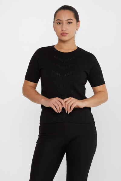 Strickpullover Kurzarm Glitzerdetail Schwarz - 31608 | KAZEE (3er-Set M-L-XL) - 2