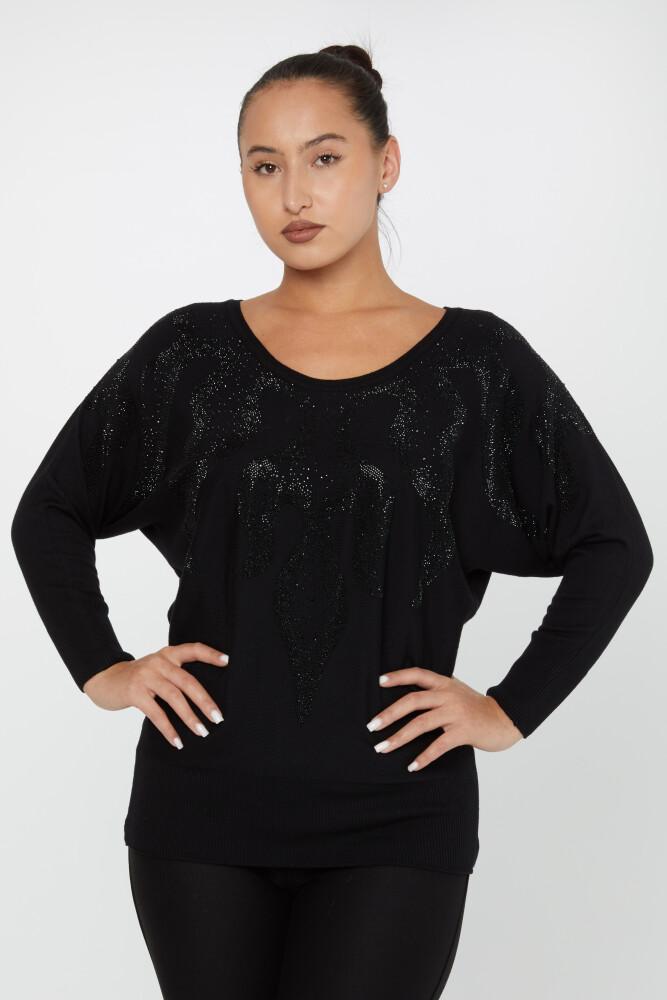 Strickpullover mit langen Ärmeln und Steinstickerei in Schwarz – 30996 | KAZEE (2er-Set M-L) - 1