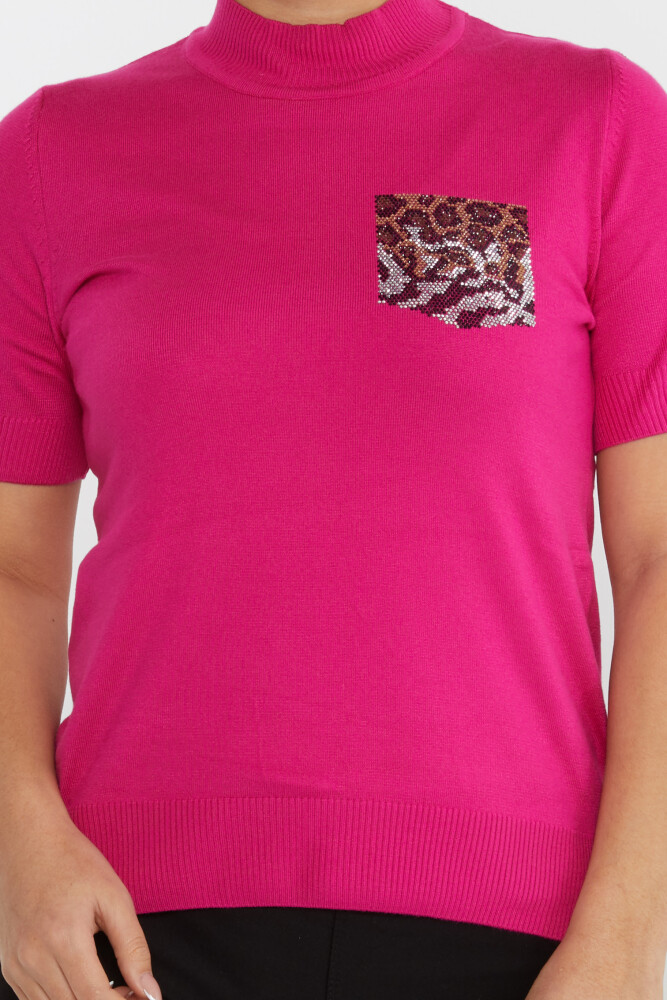 Strickpullover mit Leoparden- und Steinstickerei, Stehkragen, Fuchsia – 31623 | KAZEE (4er-Set M-L-XL-2XL) - 3