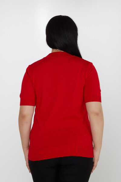 Strickpullover mit Leoparden-Steinstickerei, Stehkragen, Rot – 31565 | KAZEE (3er-Set M-L-XL) - 5