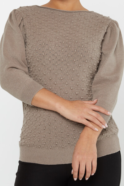 Strickpullover mit Ballonärmeln, selbstgemustert, Nerz – 30340 | KAZEE (4er Set S-M-L-XL) - 3