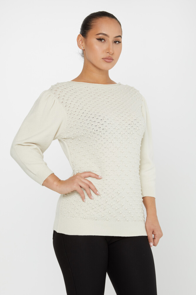 Strickpullover mit Ballonärmeln, selbstgemustert, Stein – 30340 | KAZEE (4er Set S-M-L-XL) - 1