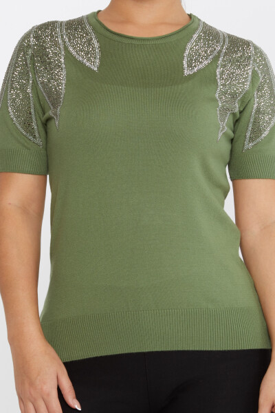 Strickpullover mit Steinstickerei an den Schultern, amerikanisches Modell, Hellkhaki – 30792 | KAZEE (4er-Set M-L-XL-2XL) - 3