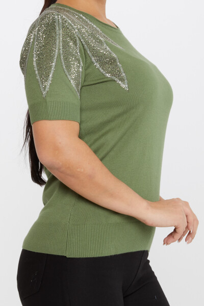 Strickpullover mit Steinstickerei an den Schultern, amerikanisches Modell, Hellkhaki – 30792 | KAZEE (4er-Set M-L-XL-2XL) - 4