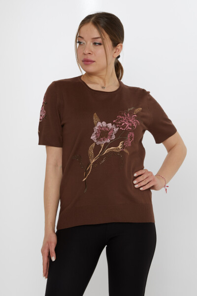 Strickpullover mit Blumenstickerei, Kaffee - 31725 | KAZEE (3er-Set L-XL-2XL) - KAZEE (1)