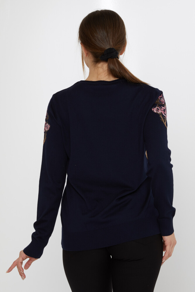 Strickpullover mit Blumenstickerei, Marineblau – 31673 | KAZEE (3er-Set L-XL-2XL) - 5