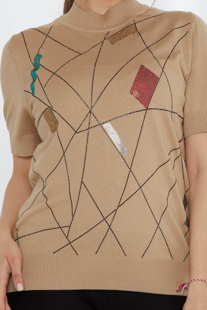 Strickpullover mit bunten Steinen bestickt Beige - 30078 | KAZEE (4er-Set L-XL-2XL-3XL) - 3