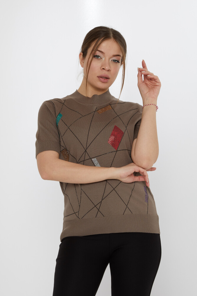 Strickpullover mit farbigen Steinen und Stickereien in Nerz - 30078 | KAZEE (4er-Set L-XL-2XL-3XL) - 1