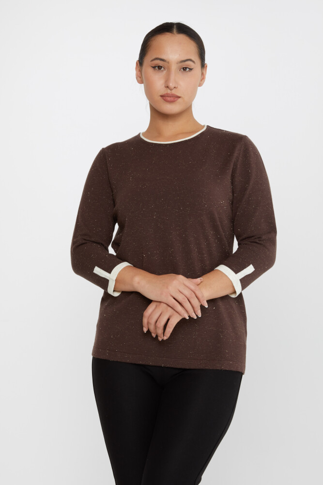 Strickpullover mit Glitzerdetails, lange Ärmel, Braun – 31605 | KAZEE (3er-Set M-L-XL) - 1