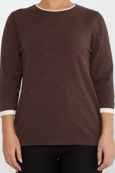 Strickpullover mit Glitzerdetails, lange Ärmel, Braun – 31605 | KAZEE (3er-Set M-L-XL) - 3