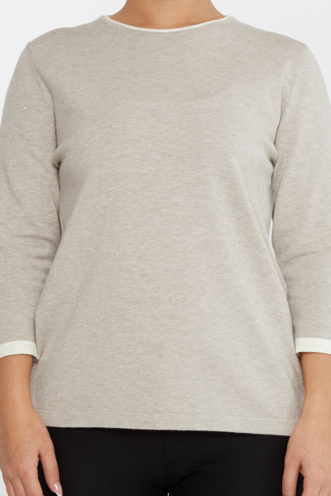 Strickpullover mit Glitzerdetails, lange Ärmel, Nerz – 31605 | KAZEE (3er-Set M-L-XL) - 3