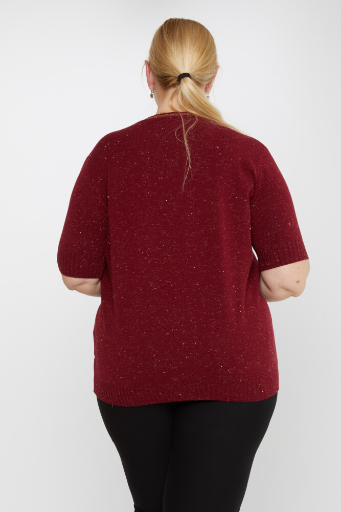 Strickpullover mit Kragen und Glitzerdetail, kurze Ärmel, Weinrot – 31610 | KAZEE (3er-Set XL-2XL-3XL) - 4