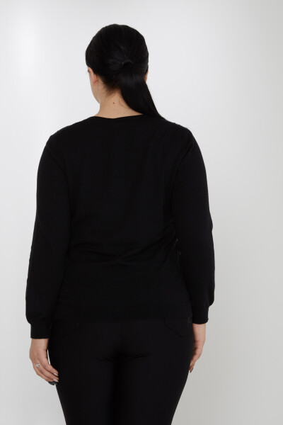 Strickpullover mit Kristallsteinstickerei, lange Ärmel, Schwarz – 31213 | KAZEE (3er-Set M-L-XL) - 5