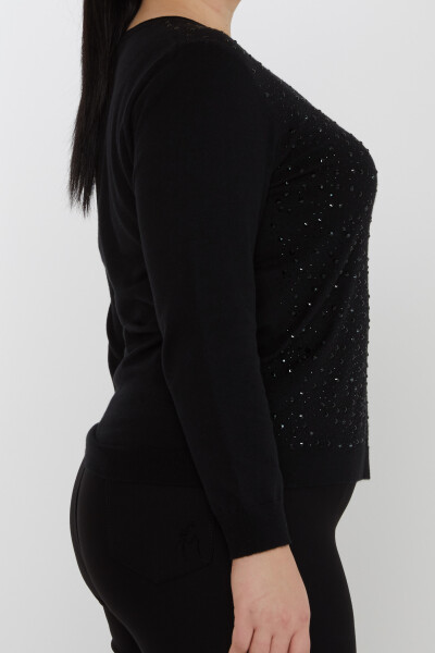 Strickpullover mit Kristallsteinstickerei, lange Ärmel, Schwarz – 31213 | KAZEE (3er-Set M-L-XL) - 4