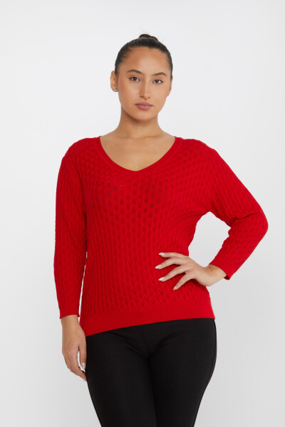 Strickpullover mit selbstgemustertem V-Ausschnitt, Rot – 31247 | KAZEE (3er-Set M-L-XL) - 2