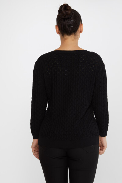 Strickpullover mit selbstgemustertem V-Ausschnitt, Schwarz – 31247 | KAZEE (3er-Set M-L-XL) - 5