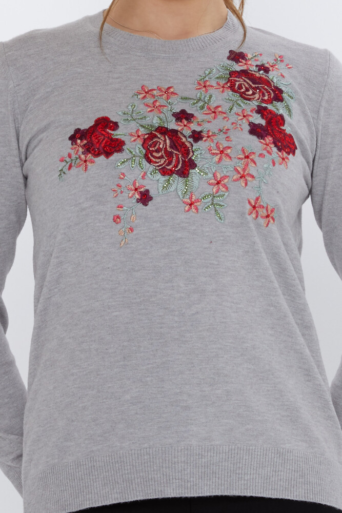Strickpullover mit Rosenstickerei in Grau - 31377 | KAZEE (3er-Set L-XL-2XL) - 3