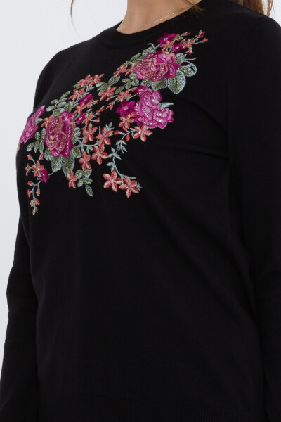 Strickpullover mit Rosenstickerei in Schwarz - 31377 | KAZEE (3er-Set L-XL-2XL) - 4