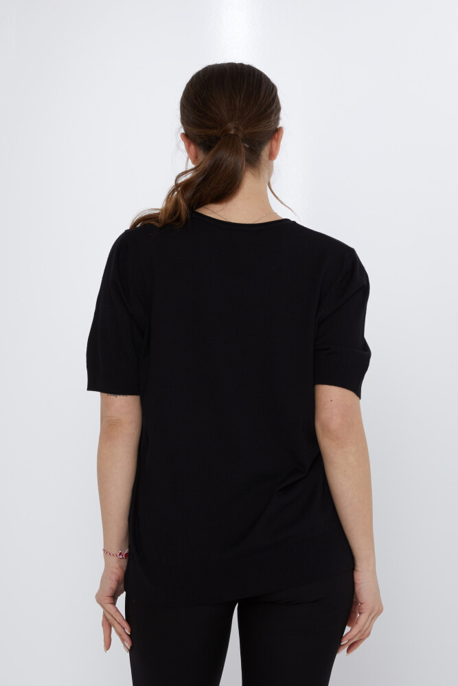 Strickpullover mit Schleife und Steinen bestickt, Schwarz – 31577 | KAZEE (3er-Set XL-2XL-3XL) - 5