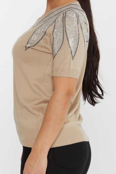 Strickpullover mit Steinen bestickt, amerikanisches Modell, Beige – 30792 | KAZEE (4er-Set M-L-XL-2XL) - 4