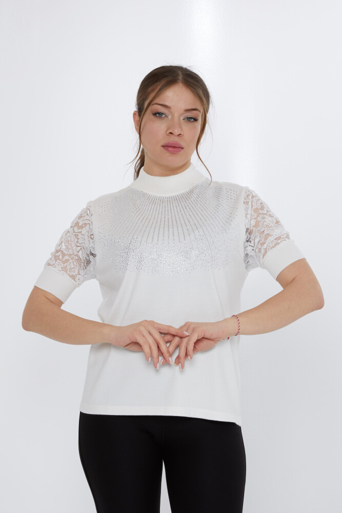 Strickpullover mit Spitzenärmeln Ecru - 30959 | KAZEE (4er-Set M-L-XL-2XL) - 1