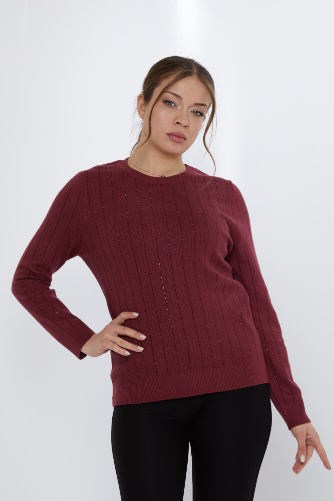 Strickpullover mit Streifen und Steinstickerei, Weinrot – 31110 | KAZEE (3er-Set M-L-XL) - 1