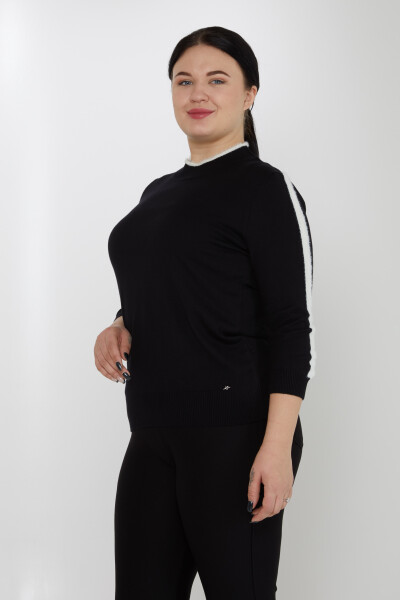 Strickpullover mit Streifen und Logo am Ärmel, Schwarz – 31196 | KAZEE (3er-Set M-L-XL) 