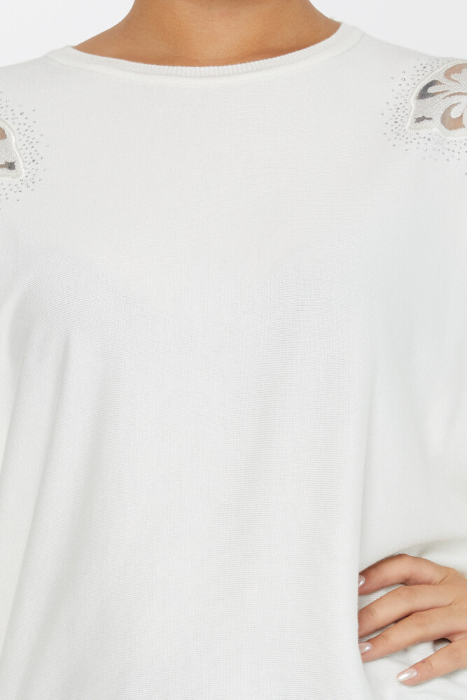 Strickpullover mit Schulterpartie, Tülldetail, bestickt, Stein Ecru - 30903 | KAZEE (4er-Set L-XL-2XL-3XL) - 4