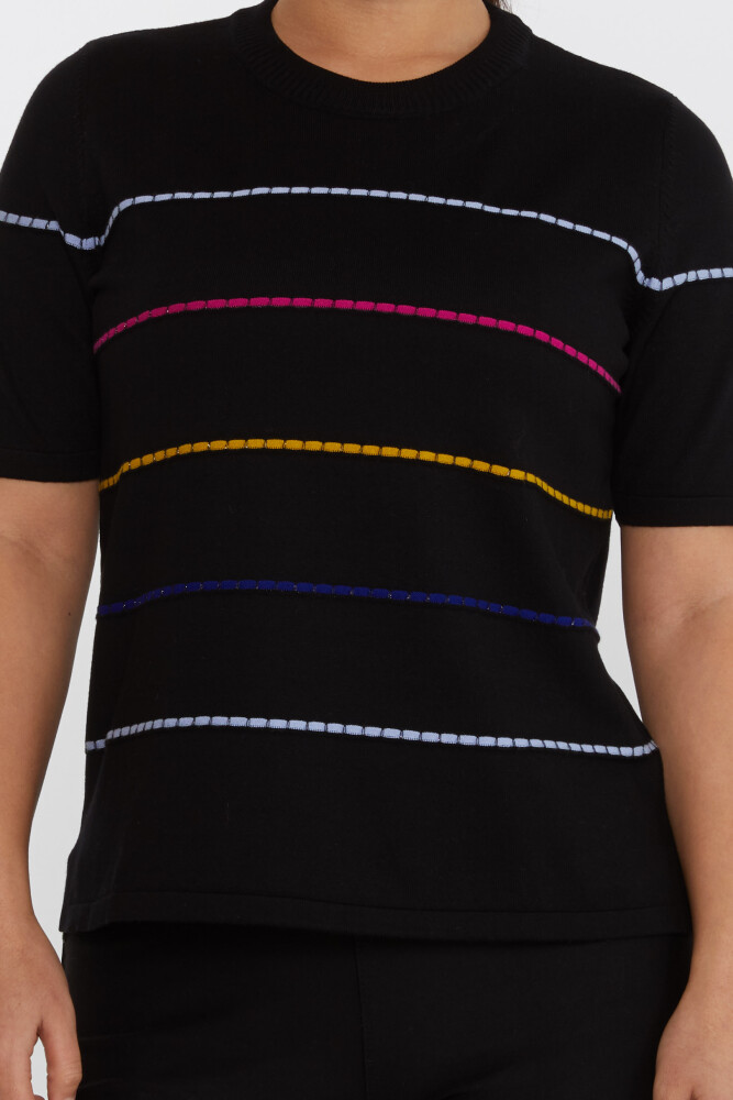 Strickpullover Rundhals Kurzarm Schwarz - 31659 | KAZEE (3er-Set L-XL-2XL) - 3