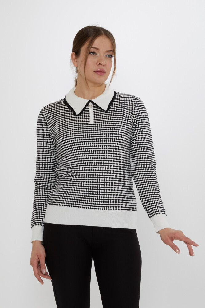 Strickpullover Schachbrettmuster Ecru-Schwarz - 31339 | KAZEE (3er-Set M-L-XL) - 1