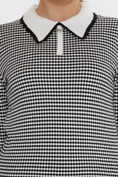 Strickpullover Schachbrettmuster Ecru-Schwarz - 31339 | KAZEE (3er-Set M-L-XL) - 4