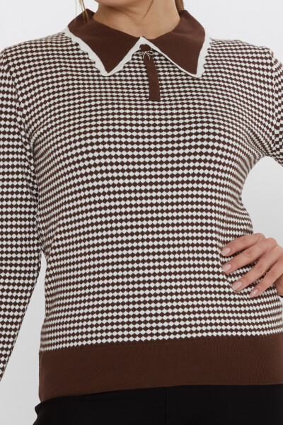 Strickpullover Schachbrettmuster Kaffee-Ecru - 31339 | KAZEE (3er-Set M-L-XL) - 3