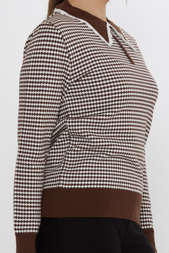 Strickpullover Schachbrettmuster Kaffee-Ecru - 31339 | KAZEE (3er-Set M-L-XL) - 5