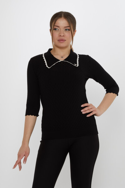 Strickpullover Schwanenbrosche Schwarz-Ecru - 31814 | KAZEE (3er-Set M-L-XL) - KAZEE 