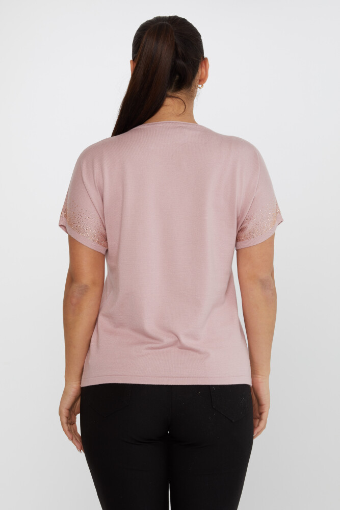 Strickpullover mit Steinstickerei, kurze Ärmel, Puder - 30761 | KAZEE (4er-Set L-XL-2XL-3XL) - 5