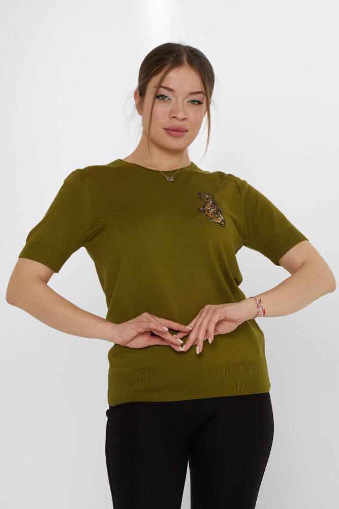 Strickpullover Tiger Stone Bestickt Dunkelgrün - 31596 | KAZEE (3er-Set M-L-XL) - 1