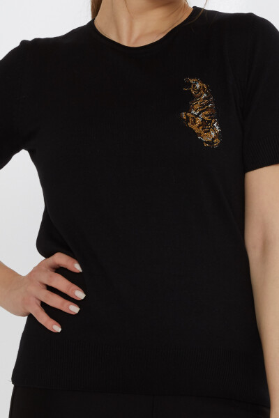 Strickpullover Tiger Stone Bestickt Schwarz - 31596 | KAZEE (3er-Set M-L-XL) - 3
