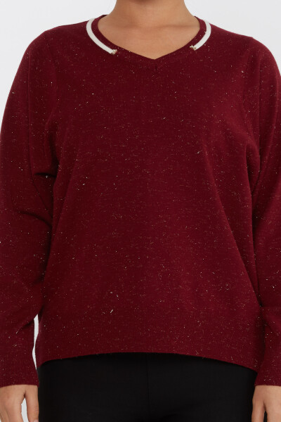 Strickpullover mit V-Ausschnitt und langen Ärmeln, Weinrot – 31649 | KAZEE (3er-Set L-XL-2XL) - 3